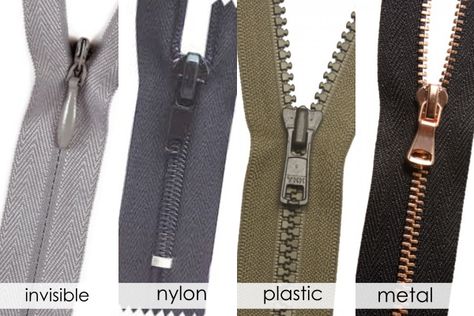 The Ultimate Guide to Different Types of Zippers - Sew Some Stuff Different Types Of Buttons, Zipper Size Chart, Types Of Zippers, Sewing Zippers, Vintage Quarter Zip, Zipper Sewing, Sew A Zipper, Sew Zipper, Zippers Fashion