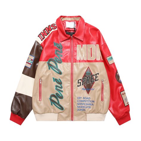 PRICES MAY VARY. ✿ Material: Made from high quality faux leather and polyester.Tough, soft, durable and beautiful. ✿Design:Women's faux leather jacket,motorcycle jacket,bomber Jacket, streetwear trench coat for women 2024.✿Race car stly design,It's covered in beautiful prints,the front and pockets are closed with zippers.A unique and beautiful jacket! ✿Size：Please refer to the scale table to choose the right size, the right size can make you more comfortable and look better. ✿Occasion: Music Fes Woman Motorcycle, Streetwear Coat, Faux Leather Jacket Men, Jacket Varsity, Leather Varsity Jackets, Street Jacket, Customized Products, Racing Jacket, Leather Patchwork