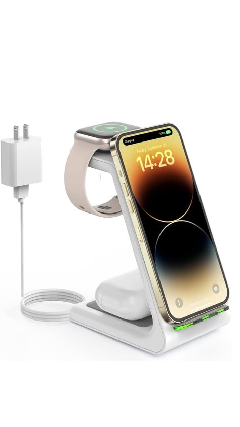 Phone Apple Watch And Airpod Charger, 3 In 1 Charging Station Apple, 3 In 1 Wireless Charger Station, Multi Charger Station, 3 In One Charger, Apple Charger Station, 3 In 1 Charging Station, Apple Watch Charger Stand, Phone And Watch Charging Station