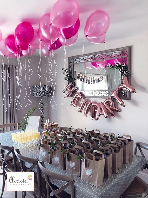 Love this table one of our hen groups set up for welcoming the hen group on their self-catering hen weekend At Home Hens Party Ideas, Hens Room Decorations, Hens Party Food Table, Hen Weekend Decorations, Hen Night Decorations Ideas, Hen Do Table Setting, Hen Party Table Setting, Hens Party Table Decorations, Home Hen Do Ideas