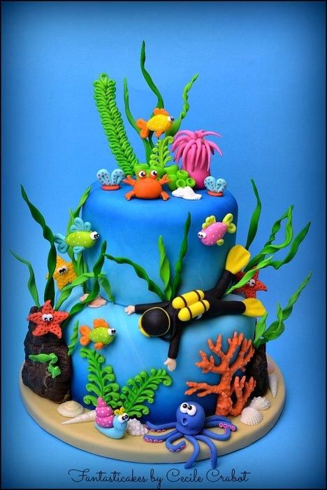 Under the Sea Cake Scuba Cake, Rodjendanske Torte, Sea Cake, Ocean Cakes, Sea Cakes, Beach Cakes, ดินปั้น Polymer Clay, Mermaid Cakes, Crazy Cakes