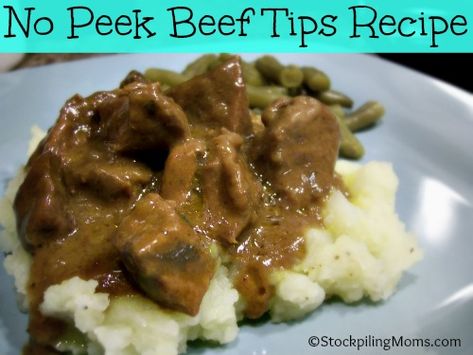 No Peek Beef Tips is the BEST BEEF TIPS RECIPE EVER! #beeftips Best Beef Tips, No Peek Beef, Beef Tips Recipe, No Peek Beef Tips, Onion Soup Mix Recipe, No Peek, Beef Tip Recipes, Beef Stroganoff Crockpot, Gravy Packet