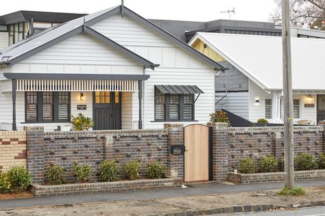 The Block 2020 Front Yards: Divine to Disaster - TLC Interiors Colorbond Basalt, Dulux Tranquil Retreat, Weatherboard House, Brick Steps, Siding Options, Recycled Brick, Back Garden Design, Tranquil Retreat, Front Yards