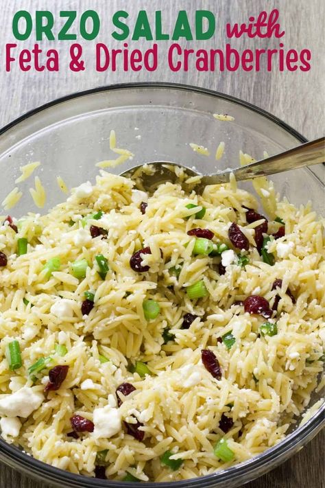 Spinach Orzo Salad With Cranberries And Goat Cheese, Orzo With Cranberries, Orzo Feta Pasta Salad, Orzo Salad Cranberries, Orzo Pasta Salad With Cranberries, Orzo Cranberry Feta Salad, Orzo Cranberry Salad, Feta Orzo Salad, Orzo Salad With Feta