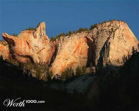 Cat Mountain - In most of these photos, the "Worth100.com" is removed. The Story: "A common caption for the photo claims it is 'Cat Mountain in Ukraine'. There is, however, no such mountain as depicted in the image. The true source of the photo is not an amazing mountain in Ukraine, but in the mind of a graphic artist." Petrified Giants, Fantasy Notebook, Elephant Rock, Image Nature, Natural Rock, Like Animals, Cat Sleeping, Armor Concept, Rock Formations