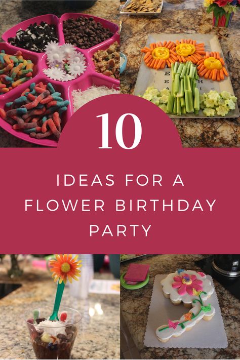 Flower Themed 3rd Birthday, 2nd Birthday Garden Party, Birthday Party Ideas Flowers Theme, Toddler Flower Birthday Party, Flower Birthday Party Crafts, Flower Themed Birthday Party Activities, Flower Birthday Themes, Flower 5th Birthday Party Ideas, Flower Birthday Party Food Ideas