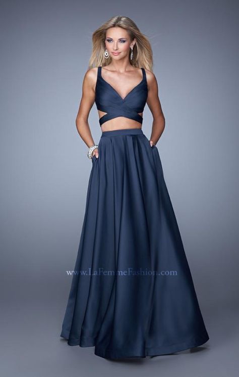 Blue Two Piece Formal Dresses, Two Piece Evening Dresses, Navy Prom Dresses, Couture Mode, Piece Prom Dress, A Line Prom Dresses, Prom Dresses Online, Satin Prom Dress, Sherri Hill