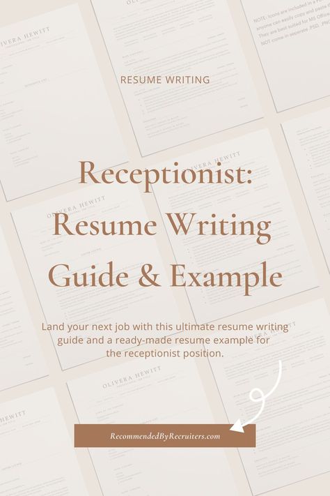 Receptionist: Resume Writing Guide & Sample Resume Receptionist Resume, Web Designer Resume, Receptionist Jobs, Writing Guide, Resume Writing Tips, Financial Analyst, Job Search Tips, Free Advice, Job Seekers