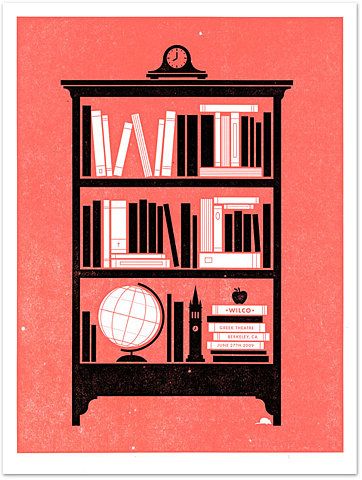 Bookshelf. Wilco Poster, Greek Theatre, Best Posters, Library Art, Gig Poster, Texture Inspiration, Concert Poster, Gig Posters, Band Posters