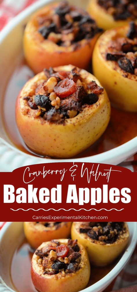 Baked apples stuffed with a mixture of dried cranberries, walnuts, brown sugar and cinnamon makes a delicious, healthy snack. #dessert #apples Baked Apples With Feta And Cranberries, Savory Baked Apples, Baked Stuffed Apples Recipe, Apples And Cranberry Recipes, Stuffed Baked Apples Recipe Oven, Stuffed Apples Baked, Red Apple Recipes, Baked Apples Recipe Oven, Baked Apples Healthy