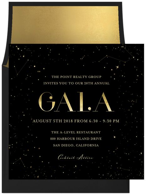 Galaxy Gala by Clementine Creative | Greenvelope.com Modern Gala Invitation, Award Invitation Design, Met Gala Party Ideas, Met Gala Themes Party, Gala Party Ideas, Gala Dinner Invitation, Prom Ticket Design, Prom Invitations, Prom Tickets