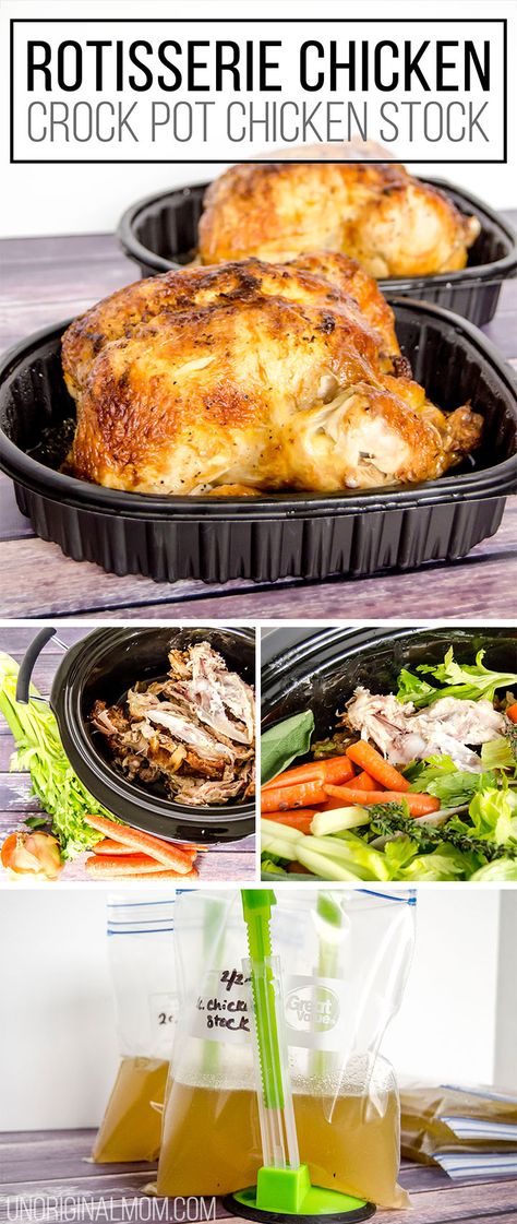 Crockpot Broth, Rotisserie Chicken Stock, Crockpot Rotisserie Chicken, Easy Crock Pot Chicken, Chicken Crock Pot, Make Chicken Broth, Recipes Using Rotisserie Chicken, Chicken Stock Recipe, Leftover Rotisserie