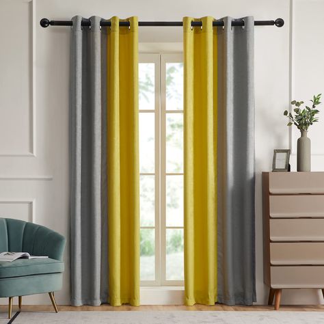 Yellow Curtains Bedroom, Yellow And Grey Curtains, Ombre Curtains, Wall Color Combination, Modern Living Room Lighting, Drapes For Bedroom, Geometric Curtains, Light Blocking Curtains, Dining Room Windows