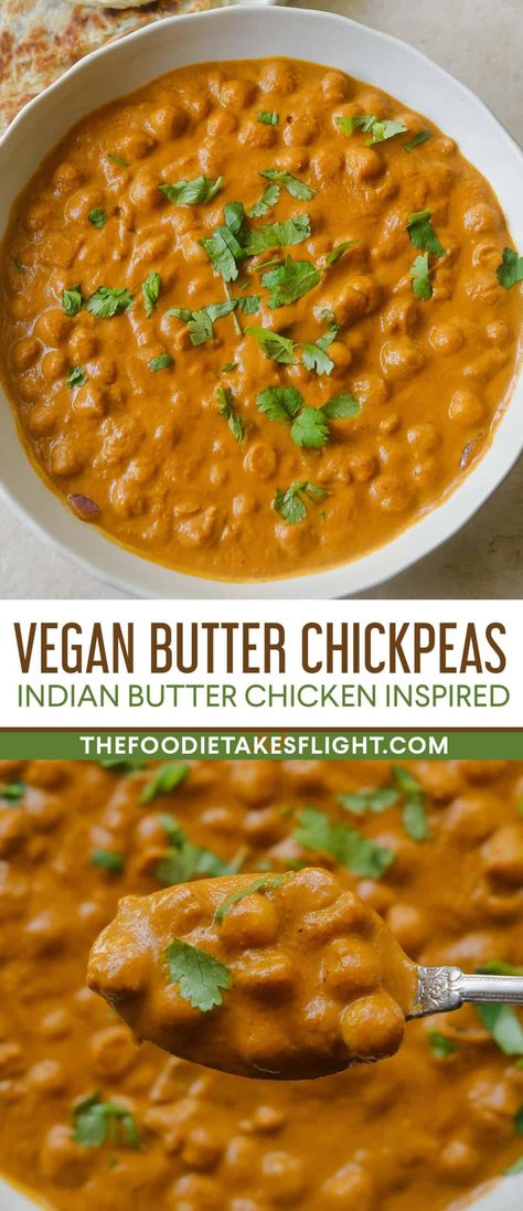 Butter Chickpeas Vegan, Vegan Butter Chicken Sauce, Vegan Butter Chicken Chickpeas, Butter Chickpea Recipe, Lentil Butter Chicken, Indian Butter Chickpeas, Butter Vegetables Indian, Butter Chicken With Chickpeas, Butter Chicken Vegetarian