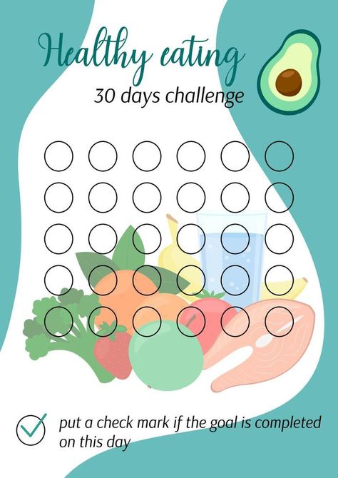 Healthy eating tracker. Nutrition personal 30 days challenge printable template. Healthy food diet habits tracker blank. Vector illustration of paper sheet for marking progress in month 30 Day Challenge Food, Healthy Eating Tracker, Eating Tracker, Healthy Food Diet, 30 Days Challenge, Days Challenge, Paper Sheet, Healthy Diet Recipes, Food Diet