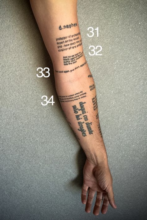 Quotes Tattoos Placement, Name Placement Tattoos Men, Text Tattoo Placement Arm, Arm Text Tattoo, Hardwork Tattoos, Text Tattoo Placement, Text Tattoo Arm, Text Tattoo Ideas, Long Quote Tattoo