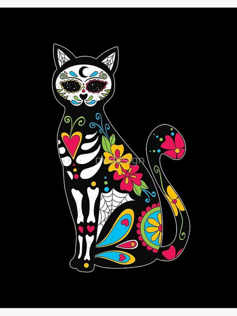 Cat Sugar Skull, Sugar Skull Illustration, Day Of The Dead Artwork, Den Mrtvých, Sugar Skull Artwork, Sugar Skull Cat, Cats Art Drawing, Sugar Skull Design, Sugar Skull Tattoos