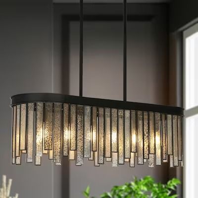 Linear Chandeliers at Lowes.com Black Dining Table Chandelier, Black Chandeliers Dining Room, Rectangular Dining Room Lighting, Long Chandelier Dining Room, Rectangular Chandelier Dining Rooms, Tiffany Kitchen, Linear Chandelier Dining Room, Dining Pendant Light, Modern Black Chandeliers