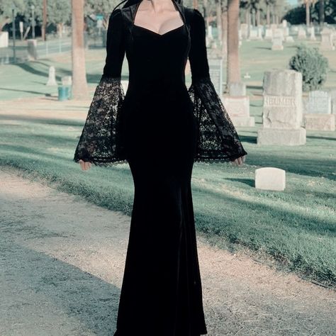 Morticia Addams Prom Dress, Morticia Addams Dress, Addams Aesthetic, Addams Dress, Goth Fits, Witch Style, Princess Gowns, Character Board, Morticia Addams