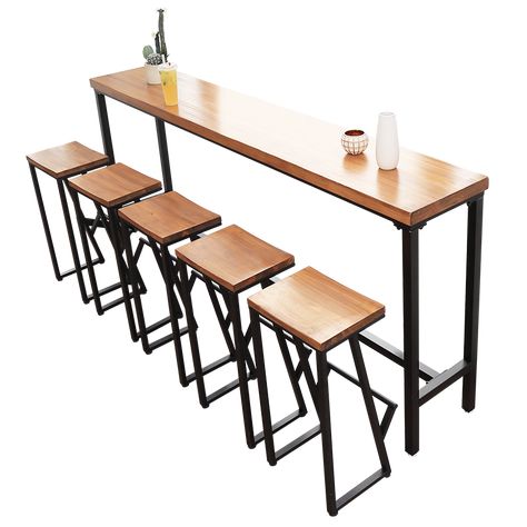 American Bar Table solid wood bar Restaurant Bar Café high stool chair combination against wall long high table High Table And Chair, Wood High Table, Tables And Chairs For Cafe, High Tables And Chairs, Meja Bar Cafe, High Table Design, Bar High Table, Cafe Table And Chairs, Long Bar Table