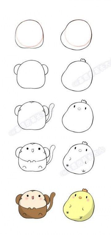 Blob Animals Drawing, Animals Step By Step, Griffonnages Kawaii, Doodles Bonitos, Draw Cartoon, Kawaii Doodles, Step Drawing, Bullet Journal Doodles, Cute Easy Drawings