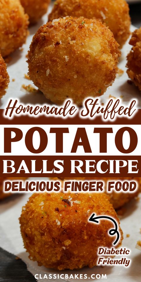 Stuffed Potato Balls Recipes, Potato Balls With Ground Beef, Deep Fried Mashed Potato Balls, Deep Fried Potato Balls, Beef Balls Recipe, Deep Fried Mashed Potatoes, Stuffed Mashed Potato Balls, Fried Potato Balls, Fried Mashed Potato Balls