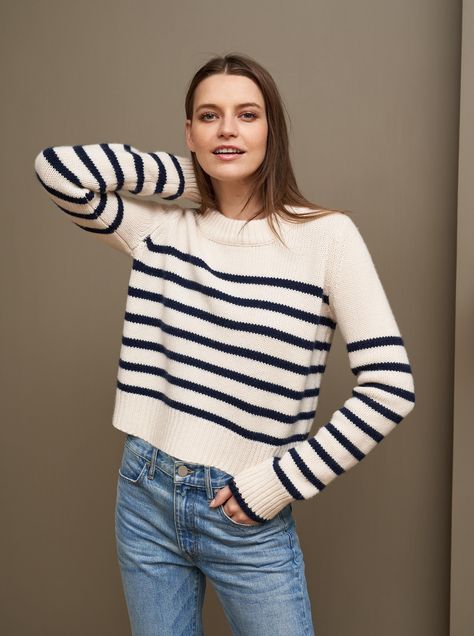 Cream And Black Striped Sweater, Plain Black Sweatshirt, Marin Sweater, 2022 Capsule Wardrobe, Life With Jazz, Striped Sweater Outfit, French Minimalist, Charcoal Sweater, Elevated Casual