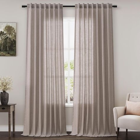 Curtains For Dining Room, Tan Sheer Curtains, Semi Sheer Curtains, Linen Drapes Living Room Bed Bath & Beyond, Extra Long Curtains, Sheer Linen Curtains, Linen Curtain Panels, Dining Room Curtains, Sheer Drapes