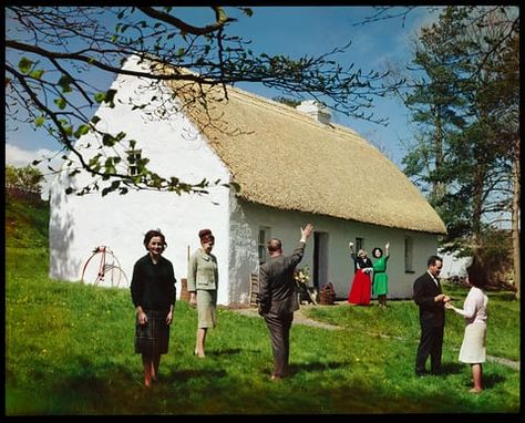 Irish Thatched Cottage, Bunratty, Co. Clare, Ireland photograph by E. Ludwig. To mark St Patrick’s Day, the Photographers’ Gallery in London is releasing newly restored pictures of rural Ireland in the 1950s and 1960s by a pioneer of British and Irish postcard art, John Hinde Rural Ireland, Irish Images, Ireland Cottage, Romance Story, Clare Ireland, Grafton Street, County Clare, Irish Cottage, Photographers Gallery