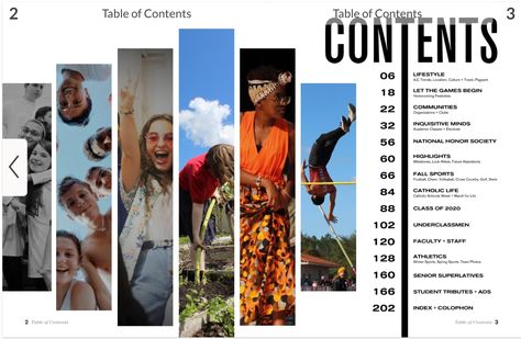 Yearbook Table Of Contents Design, Yearbook Table Of Contents Ideas, Yearly Recap Magazine, Yearbook Class Pages, Yearbook Endsheets, Yearbook Infographics, Middle School Yearbook Ideas, Senior Superlatives Yearbook, Yearbook Table Of Contents