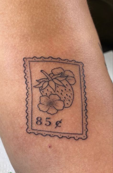 Strawberry Stamp Tattoo, Strawberry Stamp, Germany Tattoo, Strawberry Tattoo, Stamp Tattoo, Traditional Tattoo Sleeve, Sibling Tattoos, Girly Tattoos, Dope Tattoos