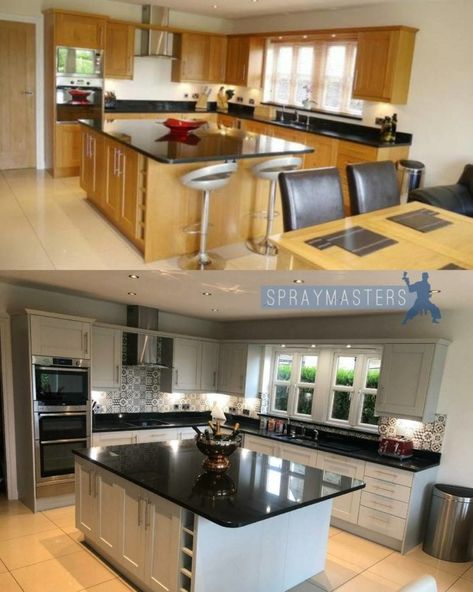 Spraying Kitchen Cabinets | Professional Spray Painting Kitchen Cabinets Spraymasters UK Cedar Kitchen Cabinets, Spray Kitchen Cabinets, Spray Paint Kitchen Cabinets, Kitchen Respray, Kitchen Cabinets Before And After, White Gloss Kitchen, Kitchen Cupboards Paint, Wall Colours, Gloss Kitchen