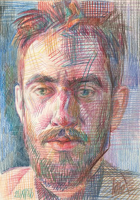 Quick Sketch to Self-portrait. 1986 Colored Pencil Drawing Ideas, Portrait Au Crayon, Pencil Drawing Ideas, Self Portrait Drawing, Color Pencil Sketch, Colored Pencil Portrait, Color Pencil Illustration, Sketching Techniques, Color Pencils