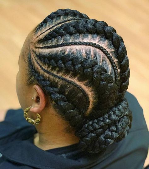 Cornrows Into a Low Bun Crowrows Braids Black Hair, Cornrow Bun Hairstyles Black Women, Braided Buns For Black Women, Braided Low Bun Hairstyles, Braid Updo For Black Women, Cornrolls Hairstyles Braids For Women, Cornrow Styles For Black Women, 2 Braids Hairstyles For Black Women, Braided Bun For Black Women