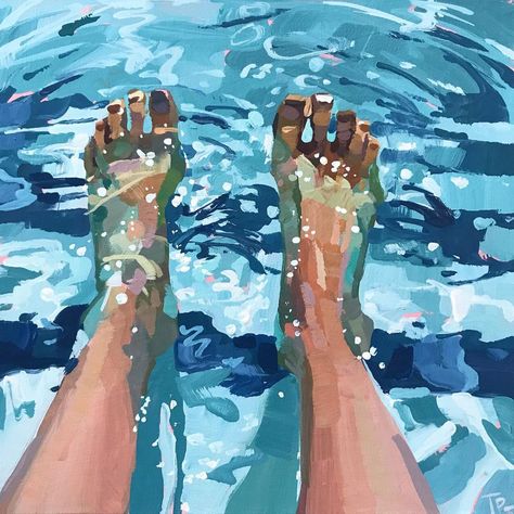 Teddi Parker on Instagram: “Feet in the Pool. 8x8in house paint on canvas panel. Monday means we post our painting prompt for the week: continuing through the…” 심플한 그림, Pool Art, Canvas Art Projects, Textured Canvas, Textured Canvas Art, Water Art, Paint On Canvas, House Paint, Ap Art