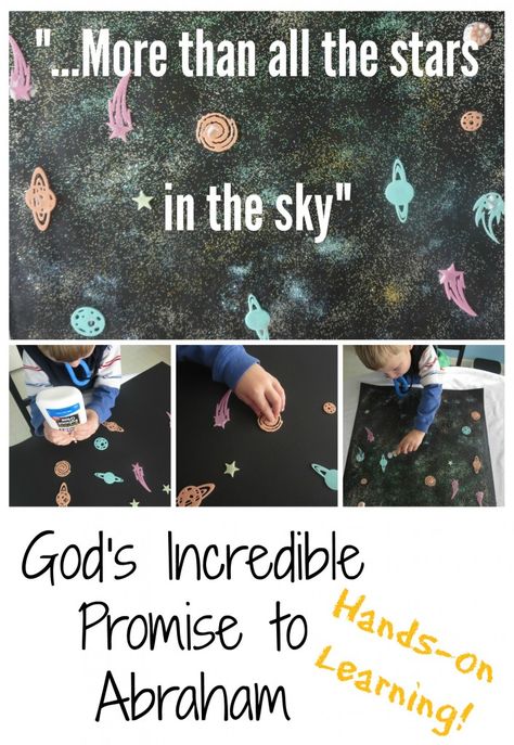 A fantastic object lesson/art project to illustrate just how lavishly God was going to bless Abraham. Abraham Bible Story, Abraham Bible Crafts, Star Craft, Preschool Bible Lessons, Bible Object Lessons, Abraham And Sarah, Bible Story Crafts, Preschool Bible, Bible School Crafts