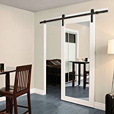 Use Huge Ikea mirror to create barn door for bdrm closet? Mirror Barn Door, Single Barn Door, Bedroom Closets, Modern Sliding Barn Door, Barn Door Closet, Barn Style Doors, Rolling Barn Door, Barn Door Kit, Rustic Barn Door