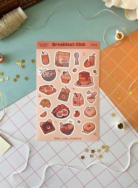 Breakfast Sticker Sheet, cute kawaii stationary, Planner Sticker Sheet, Cute Sticker Sheets, Food Calendar, Printable Paper Patterns, Kawaii Stationary, Food Sticker, Tea Food, Stickers Sheet, Bullet Journal Art