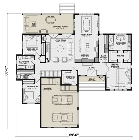 House Plan 034-01318 - Modern Farmhouse Plan: 2,324 Square Feet, 3 Bedrooms, 2 Bathrooms L Floor Plans Layout, Modern Farmhouse Architecture Plans, Farmhouse Architecture House Plans, Floor Plan Design Drawing, Farmhouse Plans 3 Bedroom, 3 Bedroom Bungalow Floor Plans Modern, 1 Floor House Design, 2 Floor House Design, Modern 3 Bedroom House Design