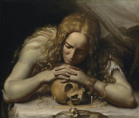 Francesco Lupicini - The Penitent Magdalene Penitent Magdalene, Baba Jaga, Marie Madeleine, Painting Of A Woman, Rennaissance Art, Momento Mori, Arte Obscura, Victorian Art, Old Paintings