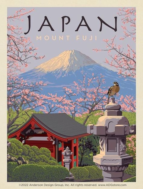 Vintage Country Posters, Travel Posters Design, Japan Mount Fuji, Japan Travel Poster, Art Deco Travel Posters, Travel To Japan, Visiting Japan, Japan Poster, Printable Wall Collage