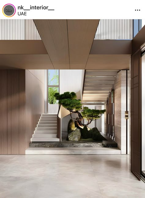 Double Staircase Modern, Stairs Middle Of House, Double Height Entrance Foyer, Villa Hallway, Double Height Entrance, Ceramic Showroom, Staircase Interior Design, Small Bungalow, Double Staircase