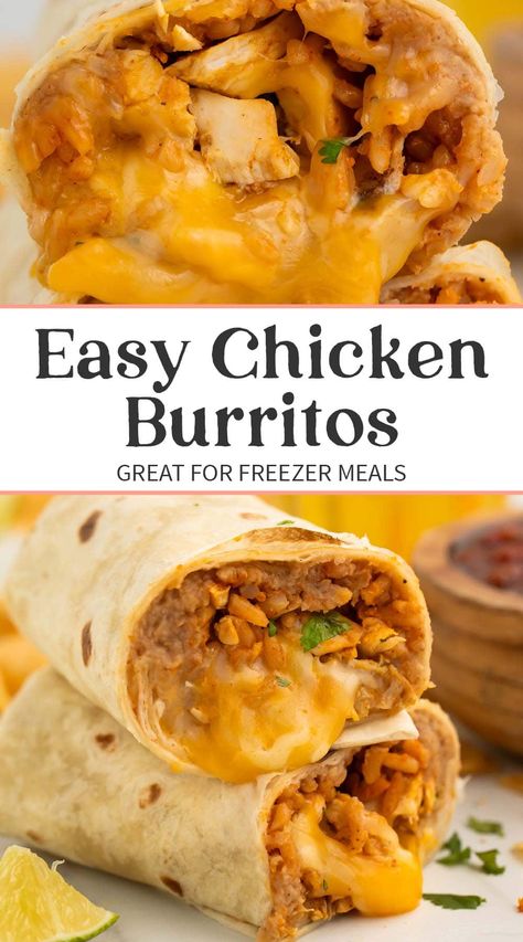 Easy Chicken Burritos, Burrito Chicken, Burrito Filling, Burrito Recipe Chicken, Frozen Burritos, Loaded Chicken, Burrito Recipe, Corn Cheese, Chicken Burrito