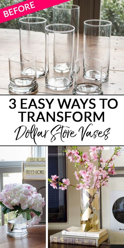 Diy Pink Dip Dyed Dollar Store Vases, Can You Spray Paint Glass Vase, What To Fill Large Glass Vases With, What Can I Fill A Glass Vase With, Diy Glass Vase Centerpiece Ideas, Decorate Vases Diy, Decorate Flower Vase, Cheap Vases For Centerpieces, What To Put In Glass Vases Decor Ideas