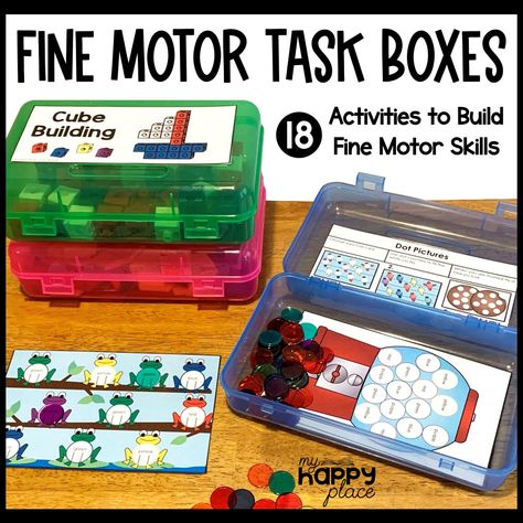 Fine Motor Skills Task Box Freebie! - My Happy Place Teaching Task Boxes Preschool, Fine Motor Task Boxes, Classroom Supplies List, Busy Bins, Playdough Activity, Structured Teaching, Adopted Children, Morning Tubs, Playdough Activities