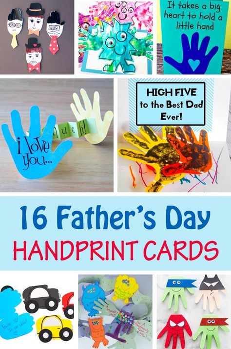 16 Father's Day handprint cards Fathers Day Cards Homemade Handprint, Father’s Day Cards From Baby, Father’s Day Cards For Kids To Make, Preschool Fathers Day Cards, Hand Print Fathers Day Cards, Handprint Fathers Day Cards, Father’s Day Handprint Art, Fathers Day Hand Print Crafts, Father’s Day Cards Handmade