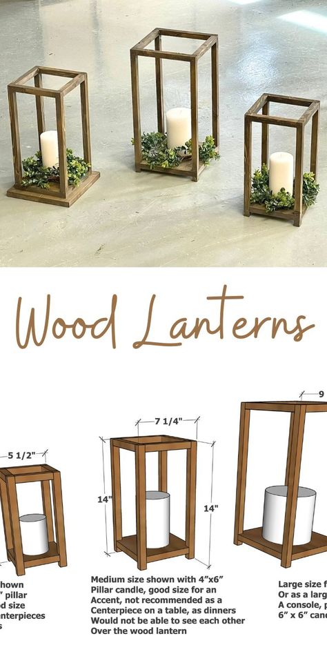 Wood Lantern Centerpiece Diy, Diy Christmas Decorations Wood Projects, Wooden Lanterns Wedding Aisle, How To Make Wooden Lanterns, Wood Christmas Lantern, Christmas Wooden Lanterns, Diy Wood Lanterns Wedding, Diy Large Lantern Outdoor, Diy Christmas Lanterns Ideas Dollar Tree