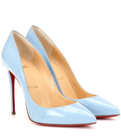 Pumps Pigalle Follies 100 - Christian Louboutin | Mytheresa Elegant Blue Patent Leather Shoes, Blue Patent Leather Heels With Sculpted Heel, Blue Louboutin Heels, Elegant Blue Patent Leather Heels, Christian Louboutin Lipstick, Christian Louboutin Shoes Outfit, Castaner Espadrilles, Blue Christian Louboutin Heels, Christian Louboutin Outfits