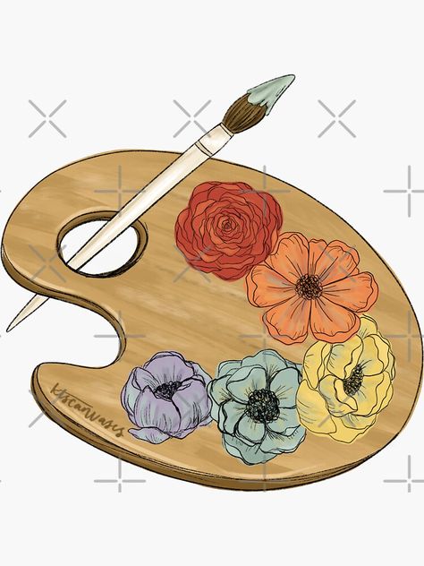 "Paint Palette" Sticker for Sale by ktscanvases | Redbubble Paint Palate Drawing, Color Pallete For Drawing, Paint Pallet Clipart, Painted Paint Palette, Drawing Of Paint Palette, Paint Pallete Aesthetic, Artist Palette Drawing, How To Draw A Paint Palette, Art Palette Tattoo