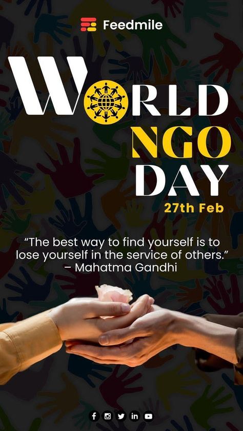 World Ngo Day World Ngo Day, February Special Days, General Ideas, Creative Ads, Mahatma Gandhi, My Photo Gallery, Losing You, Photo Gallery, Almond